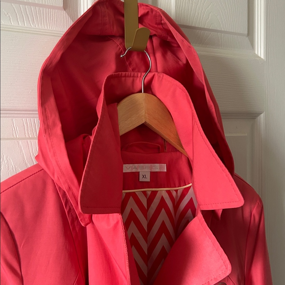 Via Spiga‎ Womens Spring Midi Length Belted Hooded Trench Coat in Coral Size XL - Picture 9 of 14